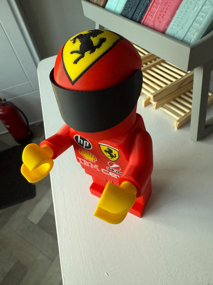 3D Printed Brick Man F1 Ferrari Team Figure with Helmet – 20cm Collectible