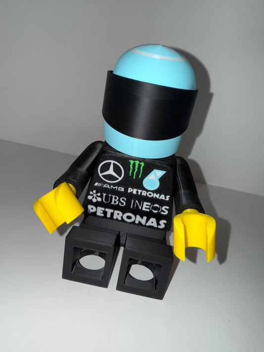 3D Printed Brick Man F1 Petronas Mercedes Team Figure with Helmet – 20cm Collectible