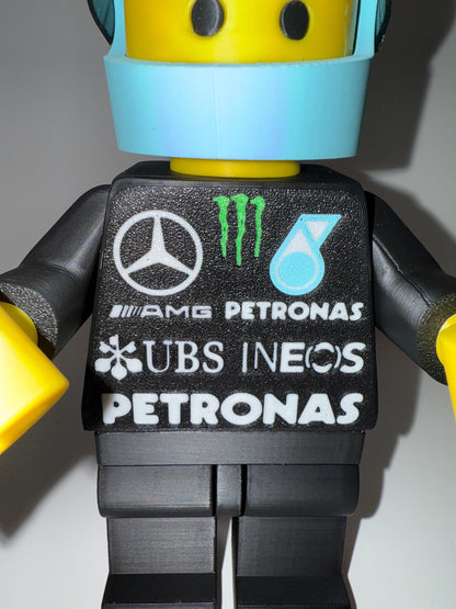 3D Printed Brick Man F1 Petronas Mercedes Team Figure with Helmet – 20cm Collectible