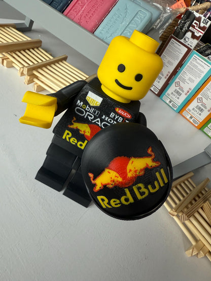 3D Printed Brick Man F1 Red Bull Team Figure with Helmet – 20cm Collectible