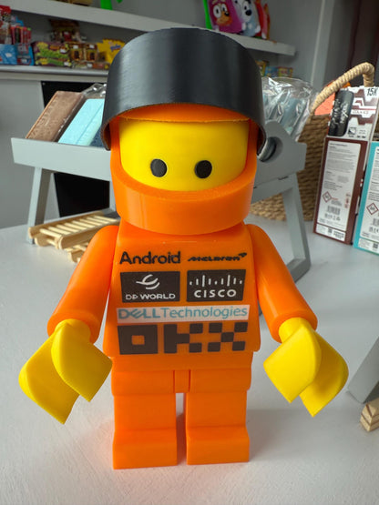 3D Printed Brick Man F1 McLaren Team Figure with Helmet – 20cm Collectible