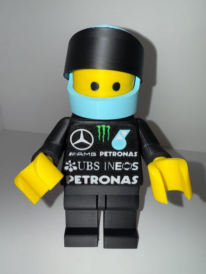 3D Printed Brick Man F1 Petronas Mercedes Team Figure with Helmet – 20cm Collectible
