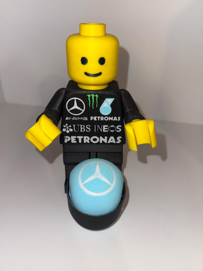 3D Printed Brick Man F1 Petronas Mercedes Team Figure with Helmet – 20cm Collectible